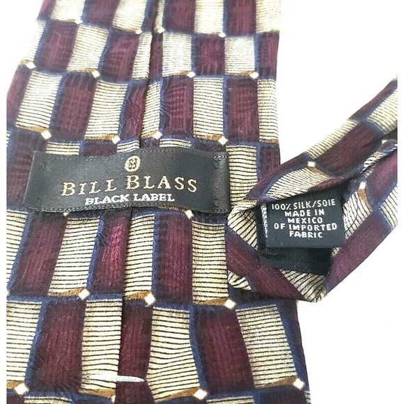 Bill Blass Black Label Checkered  Red & Gold Classic Wide Silk Mens Neck Tie - Picture 4 of 10